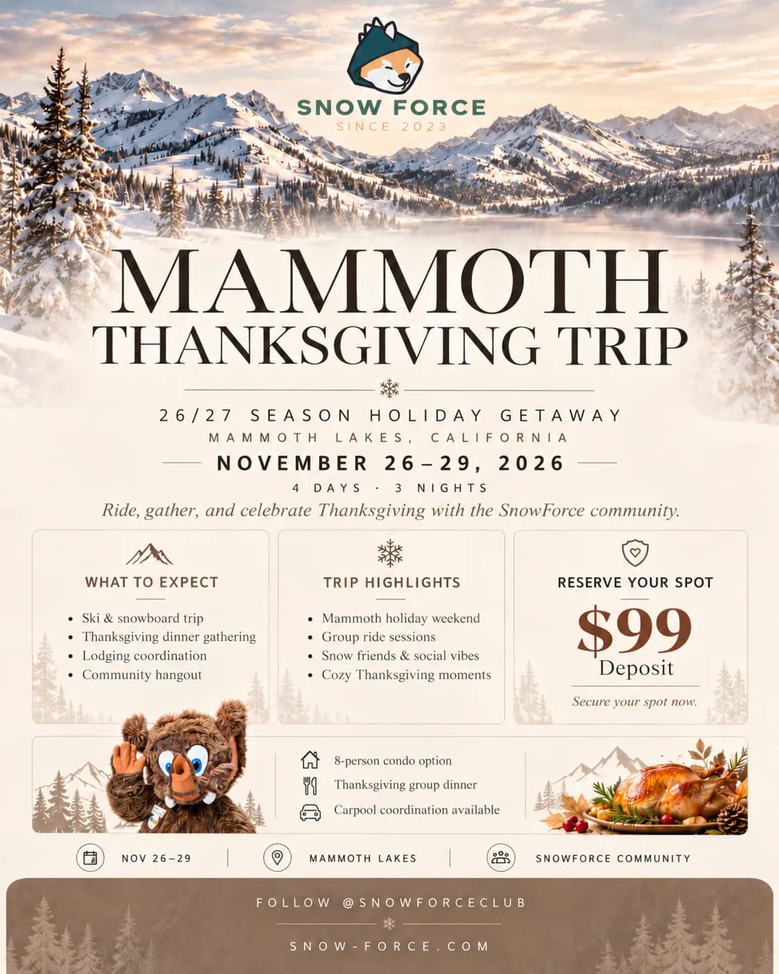 Mammoth Thanksgiving Snow Trip 2026